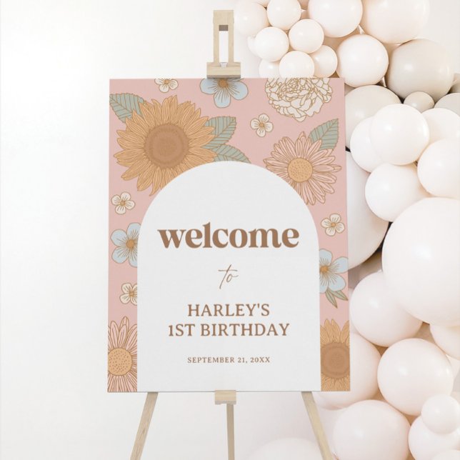 Retro Wildflower Birthday Party Welcome Foam Board (Creator Uploaded)