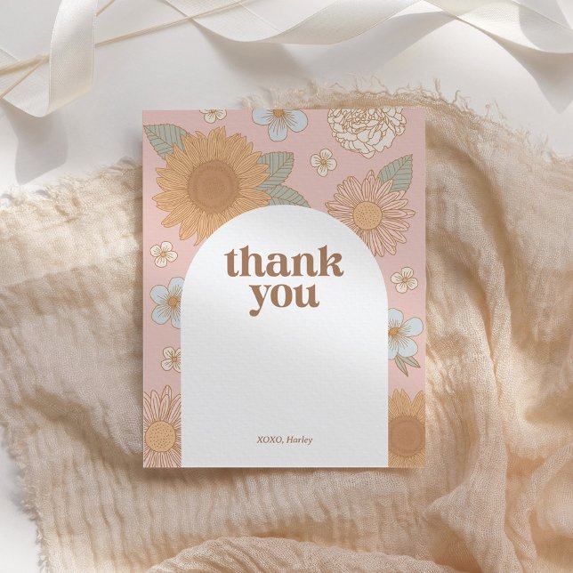 Retro Wildflower Birthday Thank You Card (Creator Uploaded)