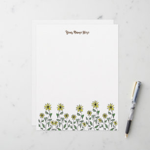 Retro Wildflower Doodle Personalized Cute Floral Letterhead