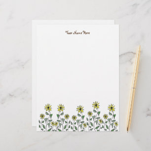 Retro Wildflower Doodle Personalized Original Art Letterhead
