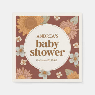Retro Wildflower Girl Baby Shower Napkins
