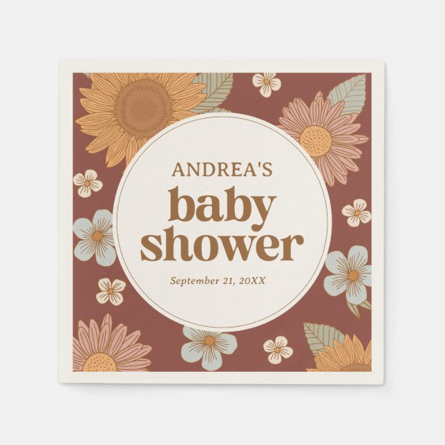 Retro Wildflower Girl Baby Shower Napkins (Front)