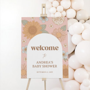 Retro Wildflower Girl Baby Shower Welcome Sign