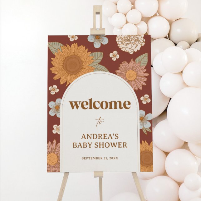 Retro Wildflower Girl Baby Shower Welcome Sign (Creator Uploaded)