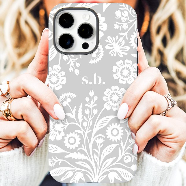 Retro Wildflower Gray Floral Monogram Case-Mate iPhone Case (Creator Uploaded)