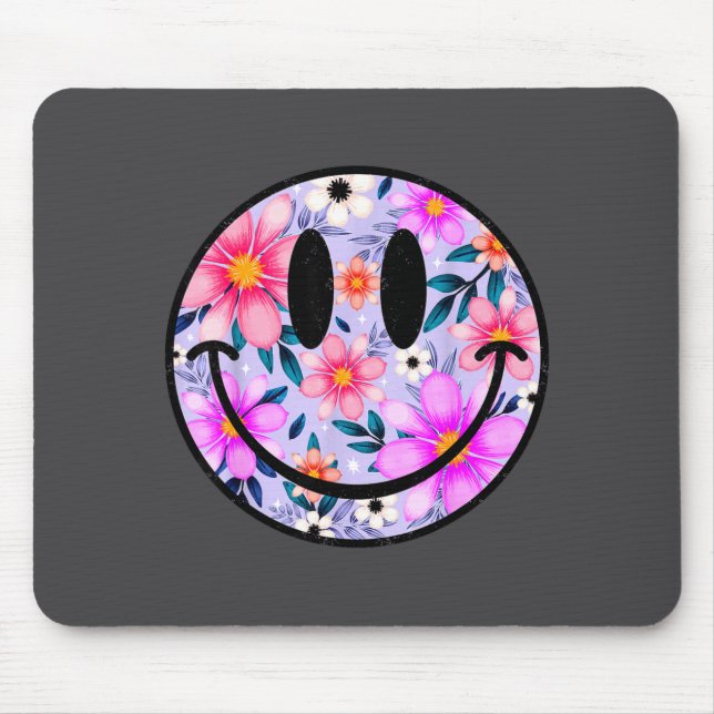 Retro Wildflower Smile Face Floral Lover Happy Fac Mouse Pad (Front)