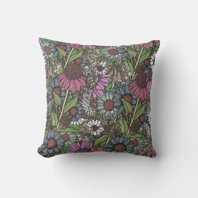 Retro Wildflower Winter Garden  Throw Pillow (Front)