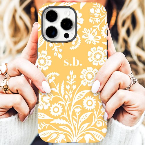 Retro Wildflower Yellow Floral Monogram Iphone 16 Pro Max Case