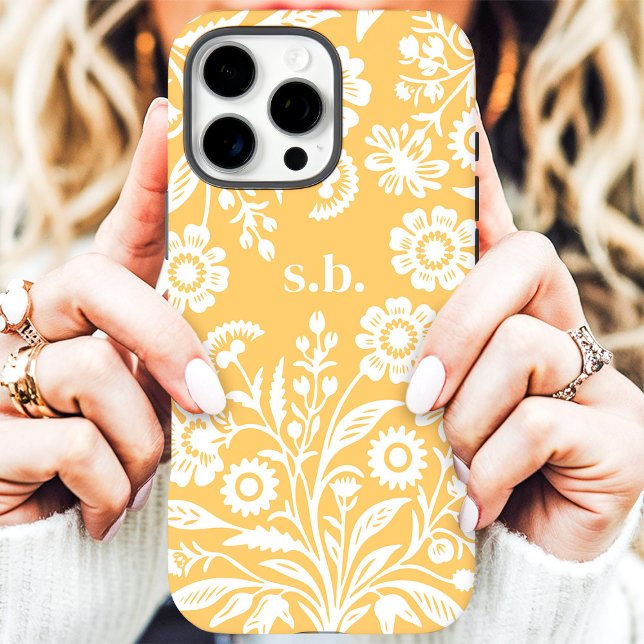 Retro Wildflower Yellow Floral Monogram Case-Mate iPhone Case (Creator Uploaded)