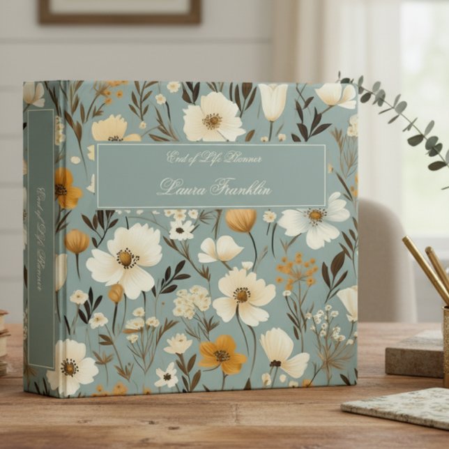Retro Wildflowers Dusty Blue End of Life Planner 3 Ring Binder (Creator Uploaded)