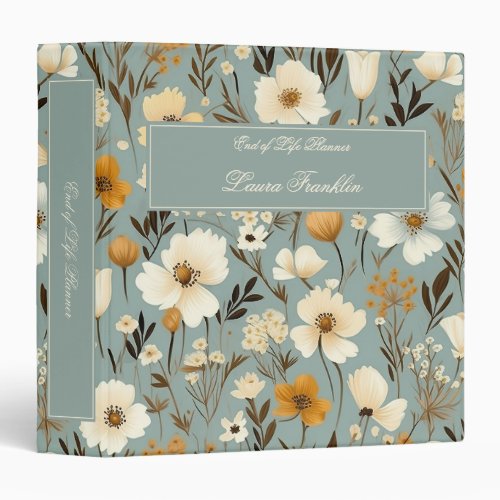 Retro Wildflowers Dusty Blue End of Life Planner 3 Ring Binder