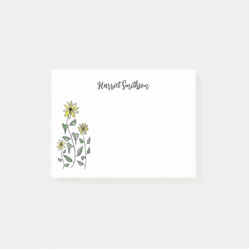 Retro Wildflowers Personalized Daisy Art Fun Boho Post_it Notes