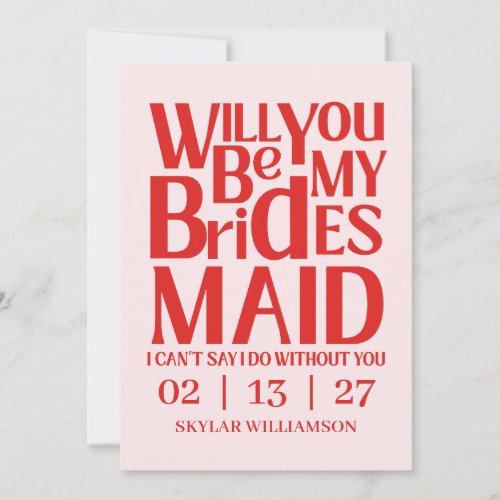 Retro Will You Be My Bridesmaid Red Pink