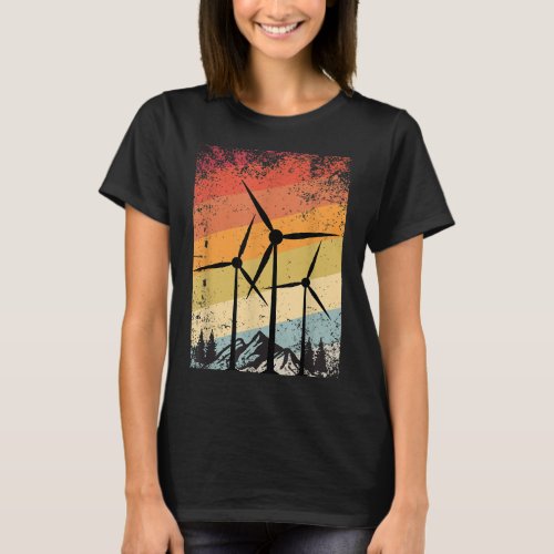 Retro Windmill Wind Energy Farm Turbine Environmen T_Shirt