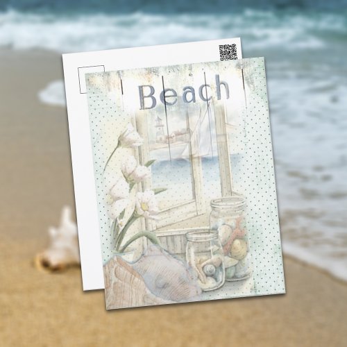 Retro Window Beach Scene Sublimation Postcard