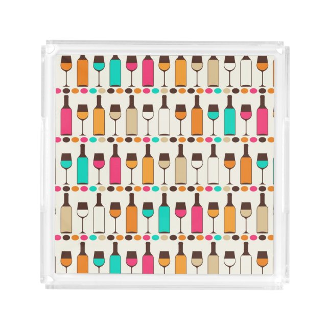Retro wine bottles and glasses acrylic tray (Front)