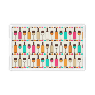 Retro wine bottles and glasses acrylic tray
