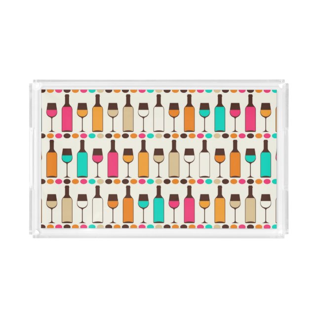 Retro wine bottles and glasses acrylic tray (Front)