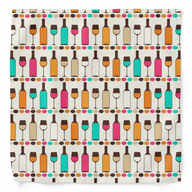 Retro wine bottles and glasses bandana (Front)