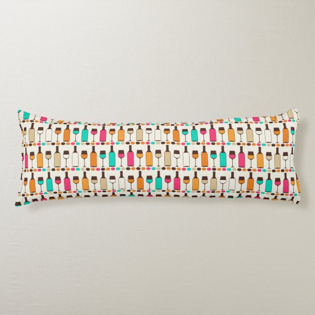 Retro wine bottles and glasses body pillow (Front)