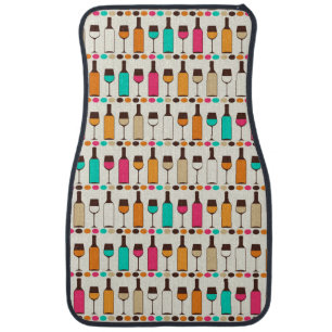 Retro wine bottles and glasses car mat