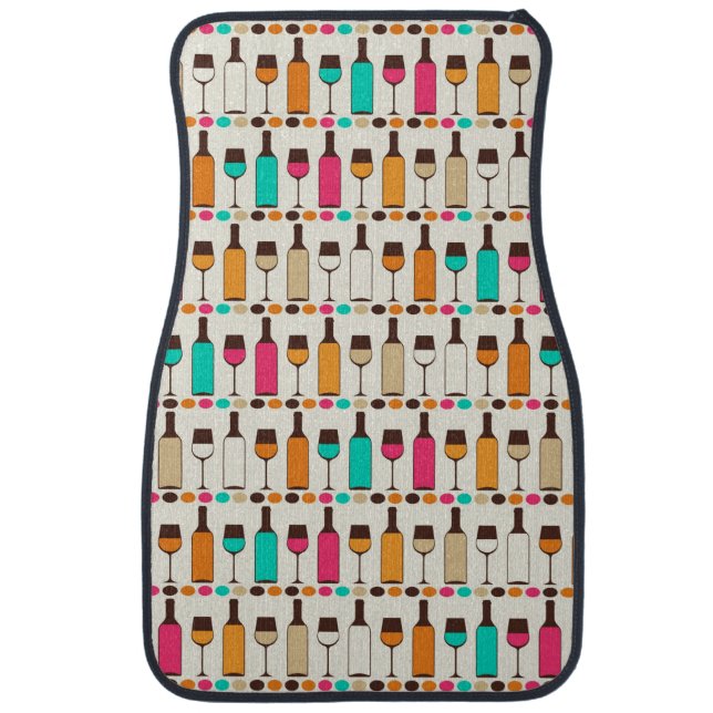 Retro wine bottles and glasses car mat (Front)