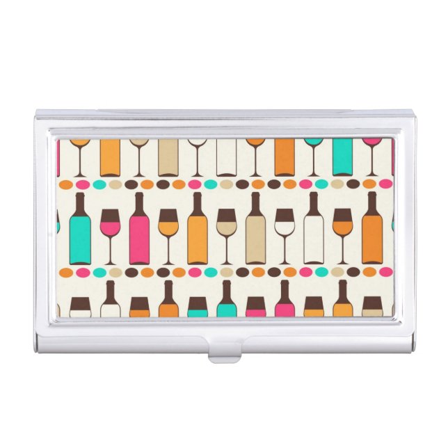 Retro wine bottles and glasses case for business cards (Front)