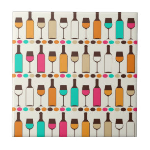 Retro wine bottles and glasses ceramic tile