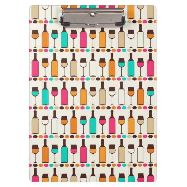 Retro wine bottles and glasses clipboard (Front)