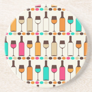 Retro wine bottles and glasses coaster