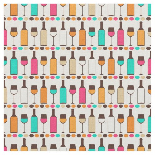 Retro wine bottles and glasses fabric