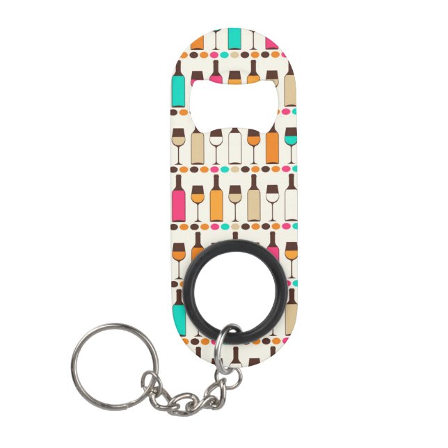 Retro wine bottles and glasses keychain bottle opener (Front)