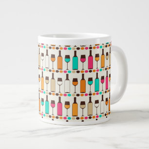Retro wine bottles and glasses large coffee mug