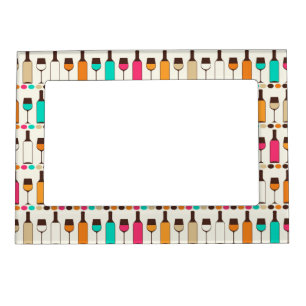 Retro wine bottles and glasses magnetic frame