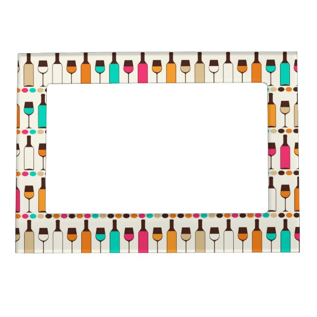 Retro wine bottles and glasses magnetic frame (Front)