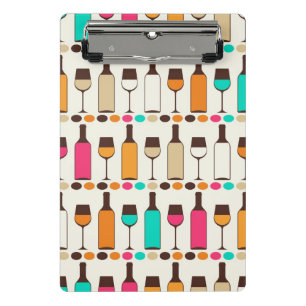 Retro wine bottles and glasses mini clipboard