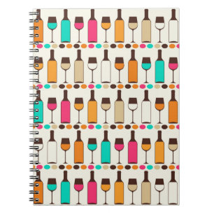 Retro wine bottles and glasses notebook