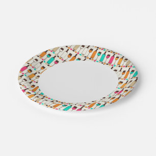 Retro wine bottles and glasses paper plates