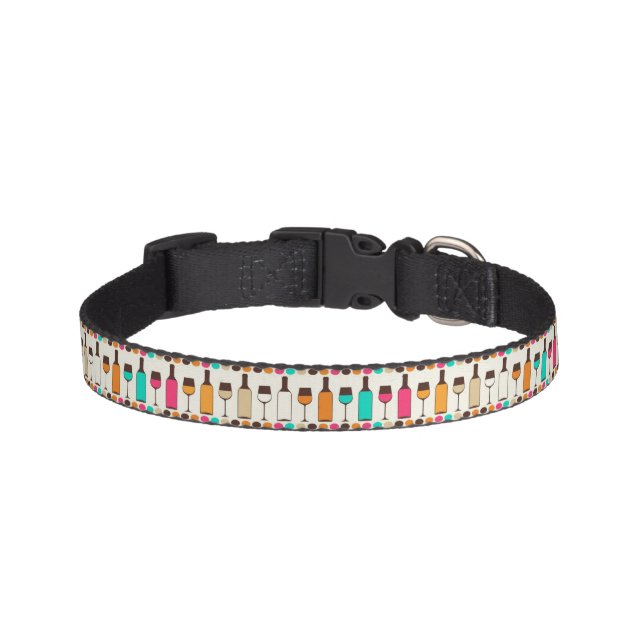 Retro wine bottles and glasses pet collar (Front)