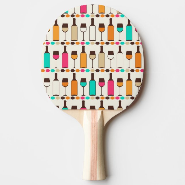 Retro wine bottles and glasses Ping-Pong paddle (Front)