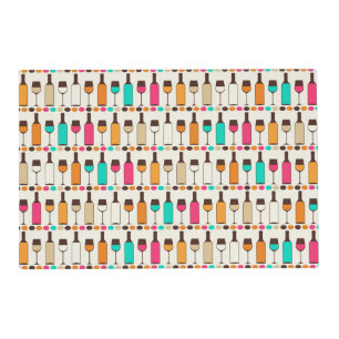 Retro wine bottles and glasses placemat