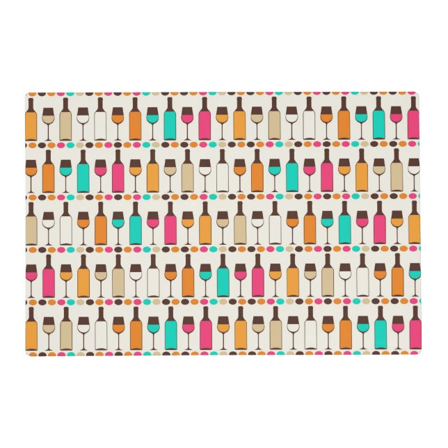Retro wine bottles and glasses placemat (Front)