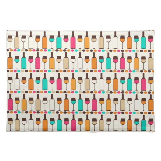 Retro wine bottles and glasses placemat (Front)
