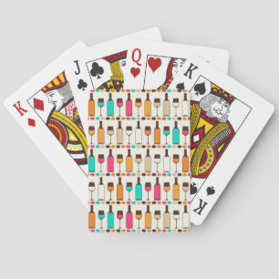 Retro wine bottles and glasses poker cards