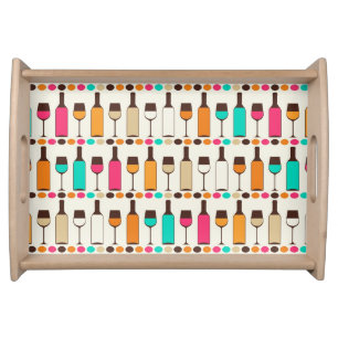 Retro wine bottles and glasses serving tray