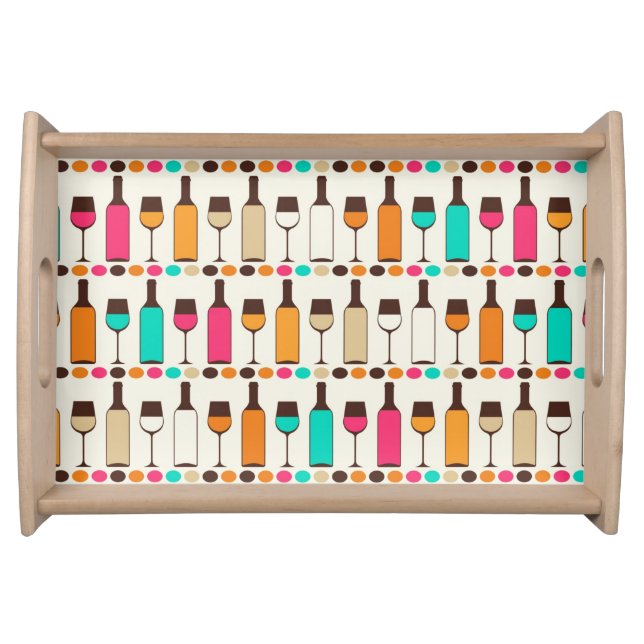 Retro wine bottles and glasses serving tray (Front)