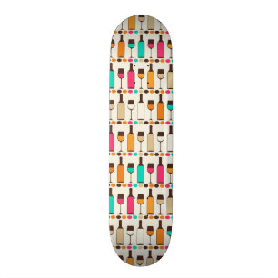 Retro wine bottles and glasses skateboard deck