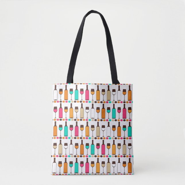 Retro wine bottles and glasses tote bag (Front)