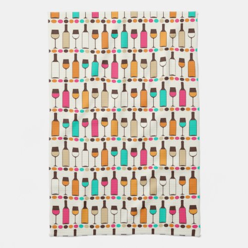 Retro wine bottles and glasses towel