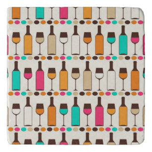 Retro wine bottles and glasses trivet